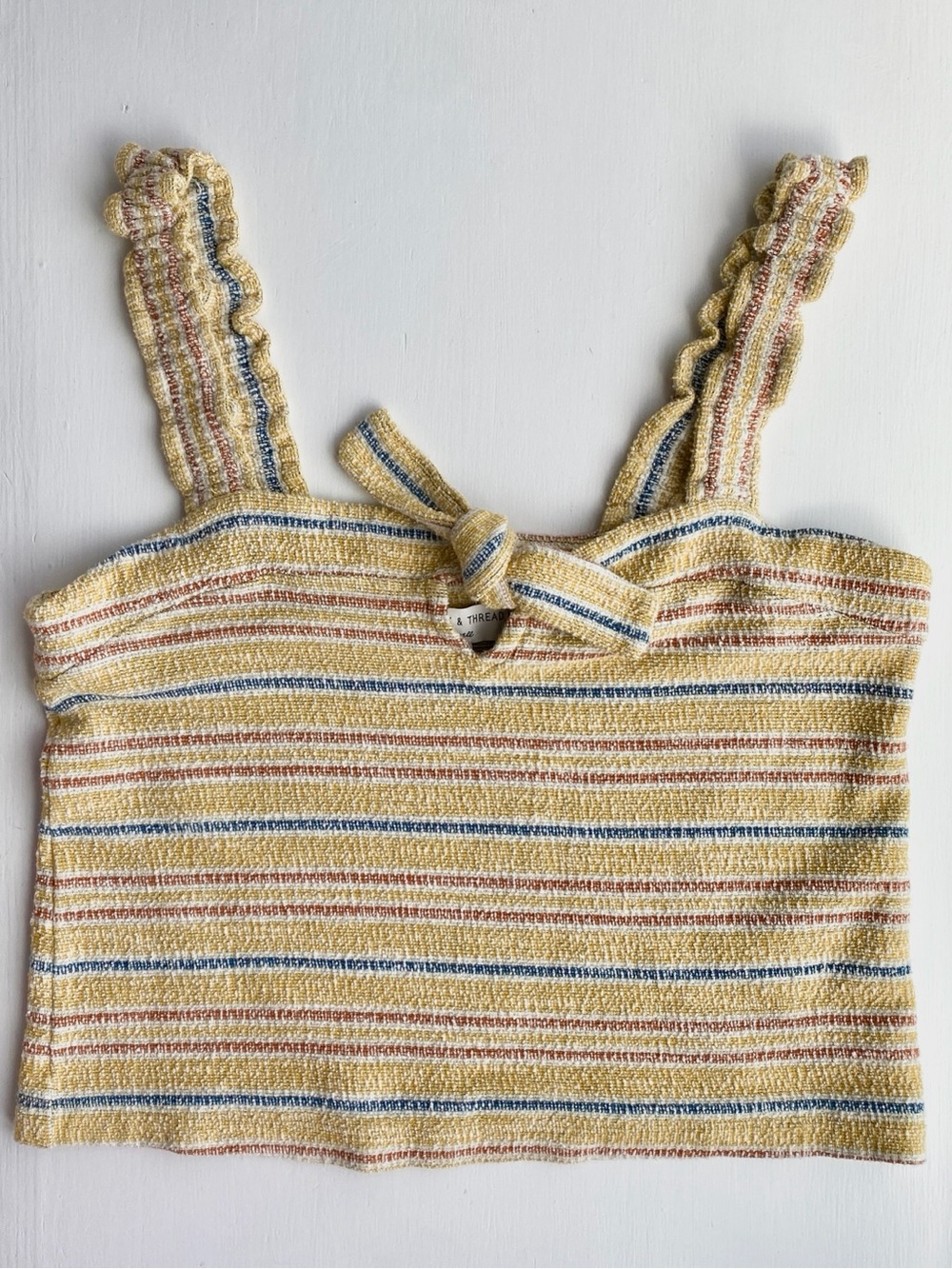 *LIKE NEW* Madewell Striped Yellow Textured Knit Tank Top with Ruffle Straps